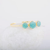 Gemstone Bracelet - Amazonite Hexagon Cuff Bracelet - Gold Plated Bangle - 925 Solid Silver - Gift for Her- Jewelry for Bride - Gift for Her